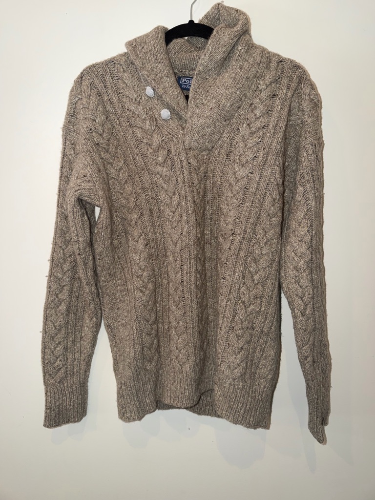 Polo By Ralph Lauren Taupe Cable Knit Shawl Collar Cardigan